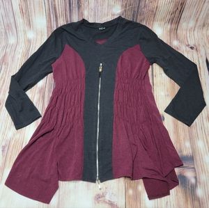 Onyx two-tone top Long Sleeve Zip Up Whimsygoth Flowy Ruched L